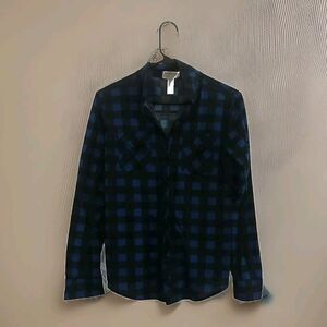 Just Be Women's Plaid Flannel Medium Button Up Shirt Blue/Black